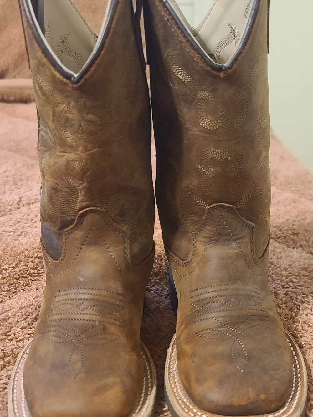 Toddler Old West Tan Leather Cowboy Boot Interior with Decorative Stitching